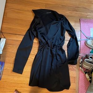 Black satin deep cut pretty little thing dress size 0